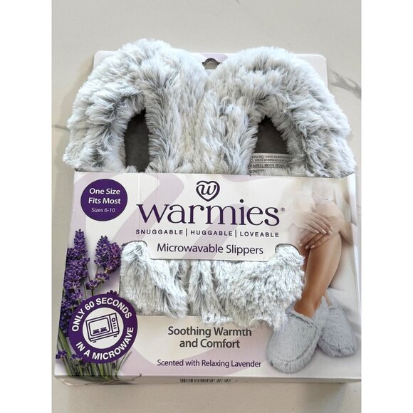 NEW Warmies Microwavable Slippers Size 6-10 Grey Faux Fur Comfort Lavender Scent - Picture 1 of 3